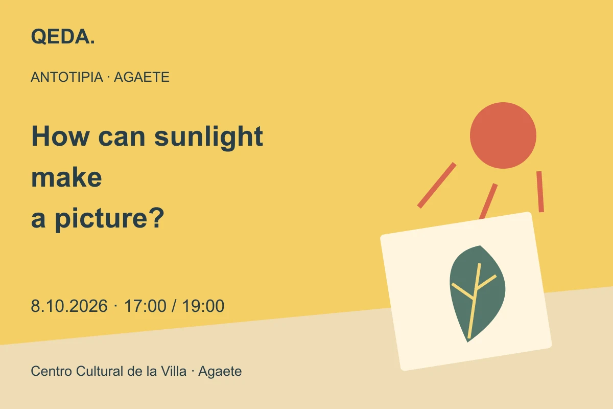 Yellow illustration of the sun, a leaf and a botanical print, asking how sunlight makes a picture.