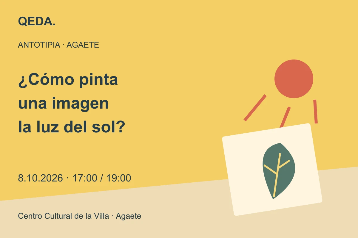 Ilustración amarilla de un sol, una hoja y una impresión botánica con una pregunta sobre crear imágenes con luz.