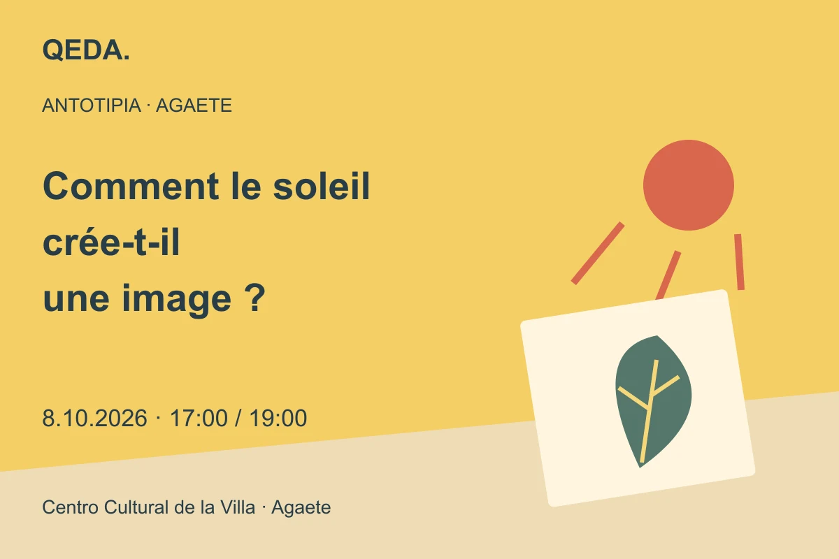 Illustration jaune du soleil, d’une feuille et d’une empreinte végétale avec une question sur les images créées par la lumière.