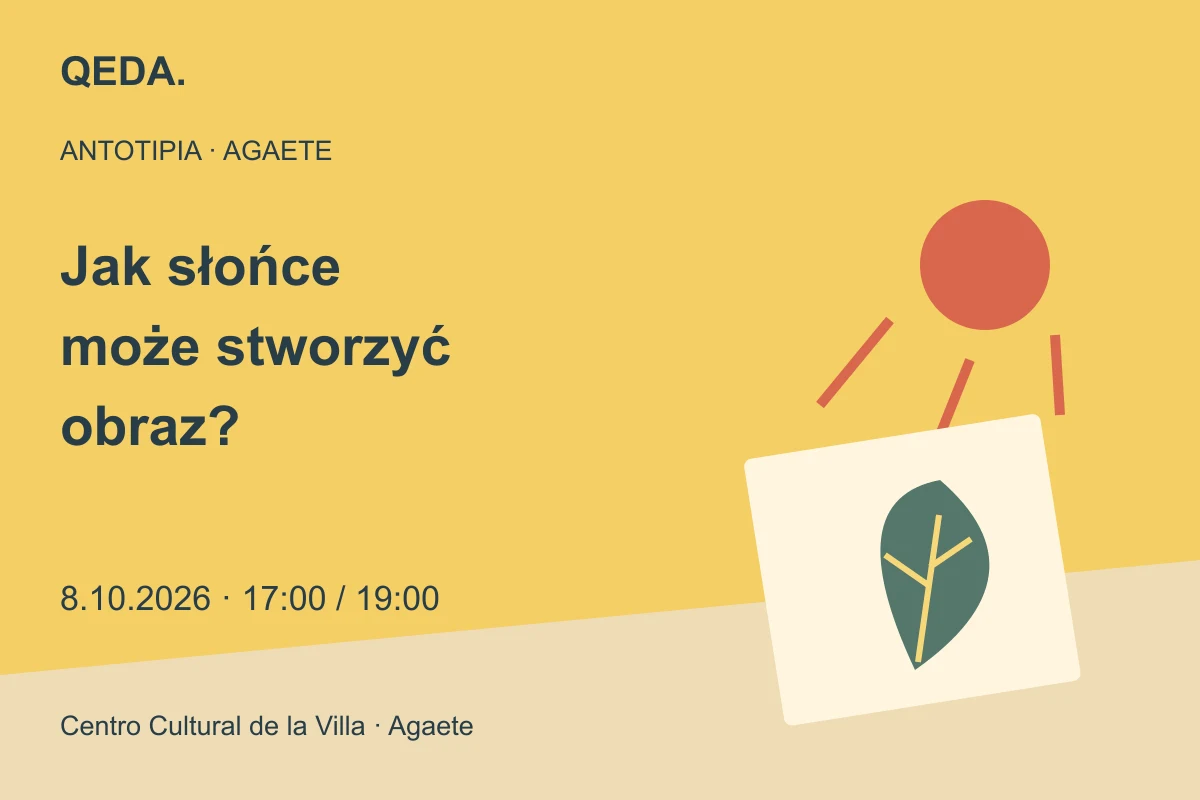 Żółta ilustracja słońca, liścia i roślinnego odbitku z pytaniem o tworzenie obrazów światłem.