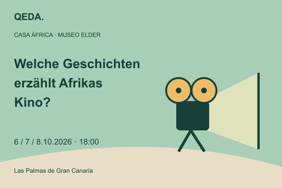 Grüne Illustration eines Projektors und einer Leinwand mit der Frage: Welche Geschichten erzählt Afrikas Kino?