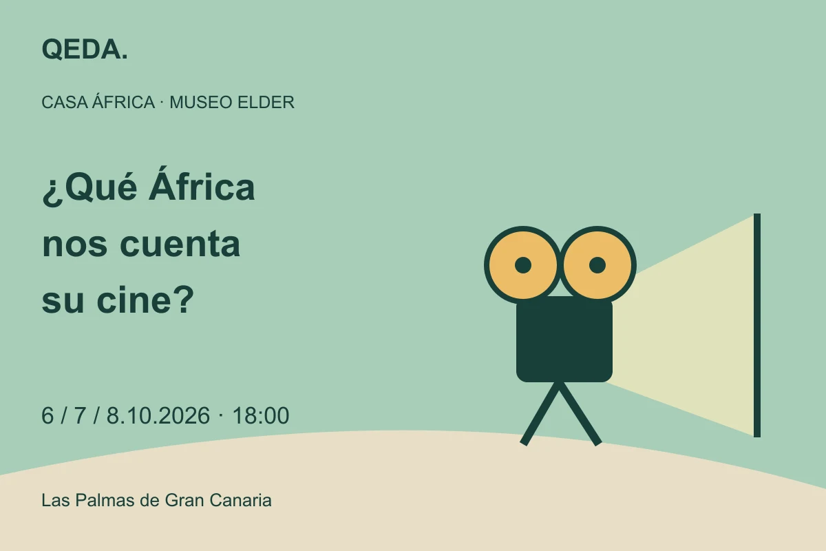 Ilustración verde de un proyector y una pantalla con la pregunta: ¿Qué África nos cuenta su cine?