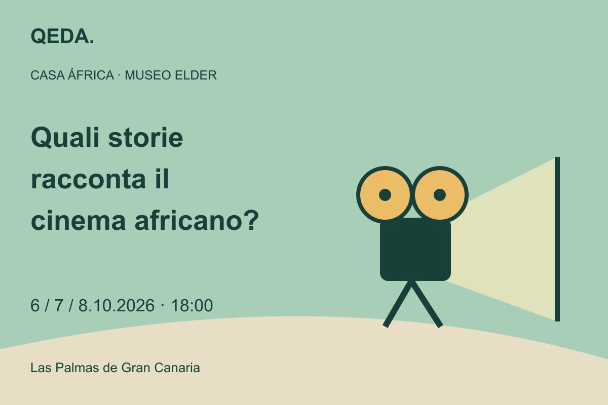 Illustrazione verde di un proiettore e uno schermo con la domanda: Quali storie racconta il cinema africano?
