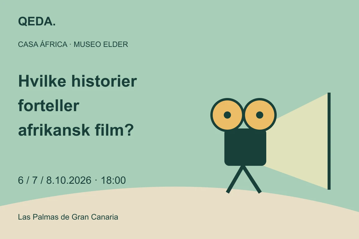 Grønn illustrasjon av en projektor og et lerret med spørsmålet: Hvilke historier forteller afrikansk film?