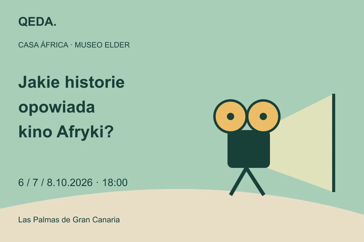 Zielona ilustracja projektora i ekranu z pytaniem: Jakie historie opowiada kino Afryki?